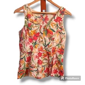 J. Crew Floral Orange Yellow Green Linen Blend Sleeveless Top